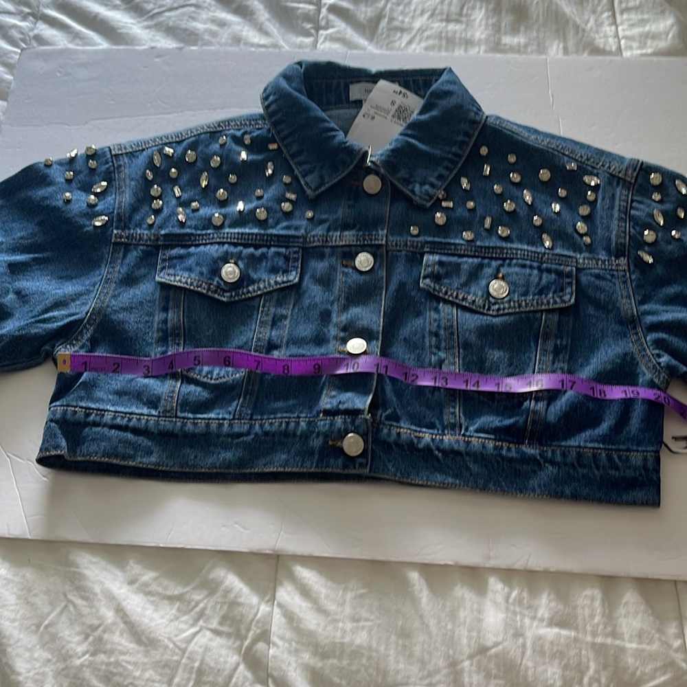 Forever 21 Mermaid Collection Jean Rhinestone Crop Jacket Size S - Picture 6 of 6